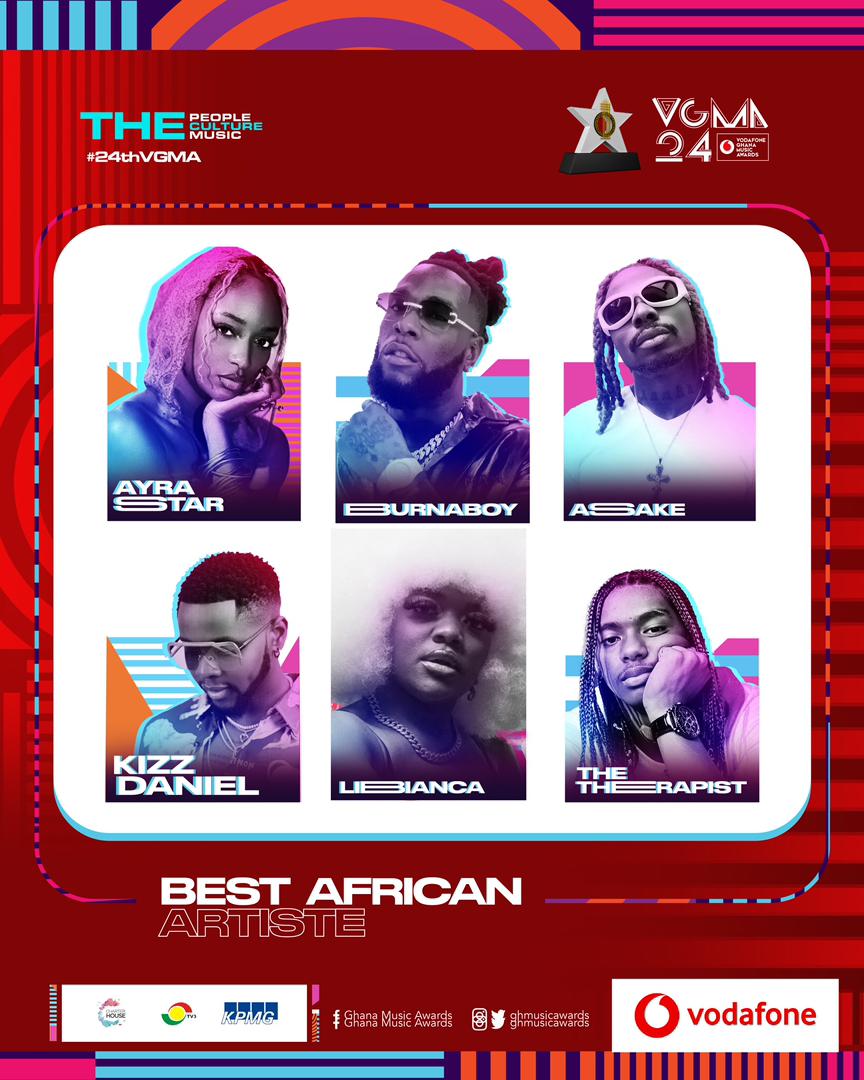 The 2023 VGMAs nominations include Libianca, Ayra Starr, Gyakie, Burna Boy, Sarkodie, and Kizz Daniel.